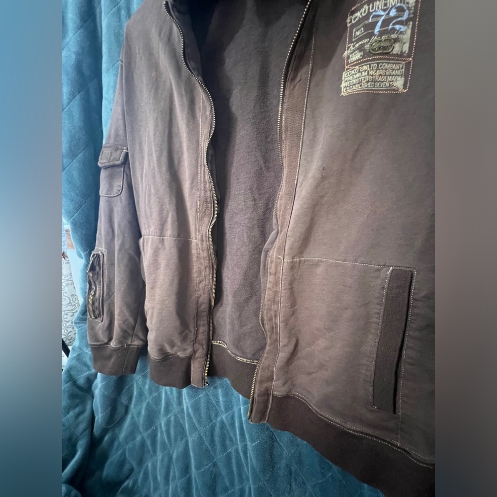 Men's Vintage Ecko Zip Hoodie with Arm Pocket Details in Brown Size XL - Picture 4 of 6